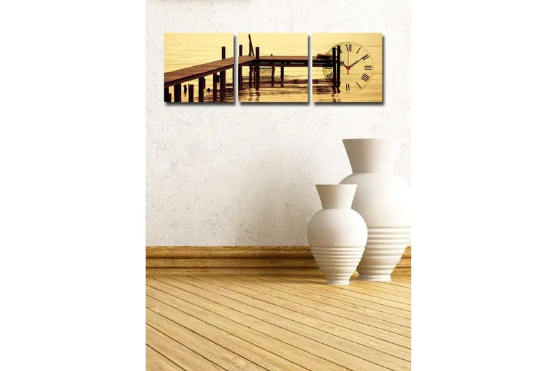 Dekorativ Canvasbilde med Klokke 3 Deler - Flerfarget - Innredning - Veggdekorasjon - Veggklokke