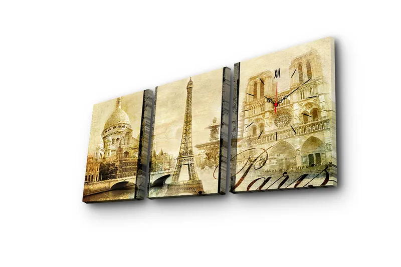 Dekorativ Canvasbilde med Klokke 3 Deler - Flerfarget - Innredning - Veggdekorasjon - Veggklokke