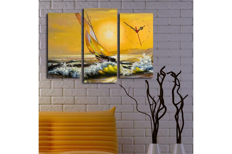 Dekorativ Canvasbilde med Klokke 3 Deler - Flerfarget - Innredning - Veggdekorasjon - Veggklokke