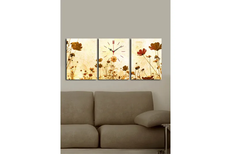 Dekorativ Canvasbilde med Klokke 3 Deler - Flerfarget - Innredning - Veggdekorasjon - Veggklokke