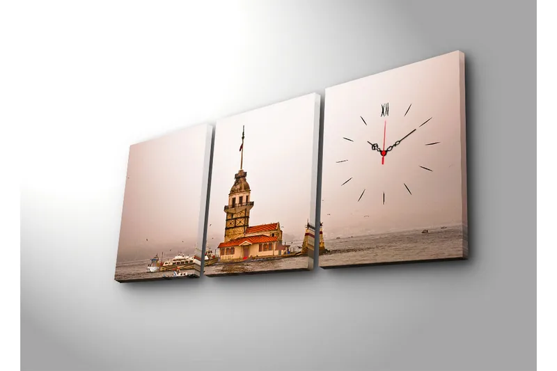 Dekorativ Canvasbilde med Klokke 3 Deler - Flerfarget - Innredning - Veggdekorasjon - Veggklokke