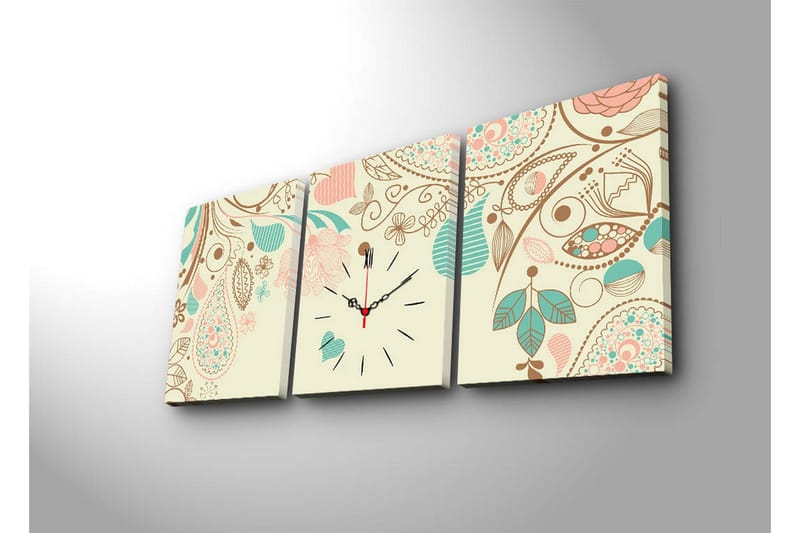 Dekorativ Canvasbilde med Klokke 3 Deler - Flerfarget - Innredning - Veggdekorasjon - Veggklokke