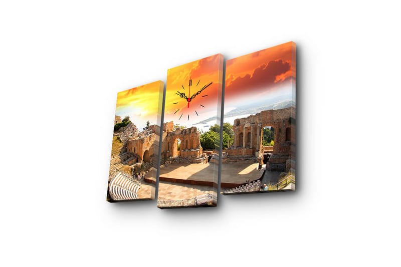 Dekorativ Canvasbilde med Klokke 3 Deler - Flerfarget - Innredning - Veggdekorasjon - Veggklokke