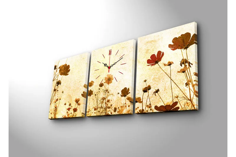 Dekorativ Canvasbilde med Klokke 3 Deler - Flerfarget - Innredning - Veggdekorasjon - Veggklokke