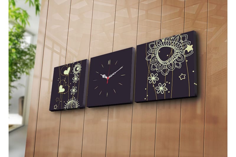 Dekorativ Canvasbilde med Klokke 3 Deler, Flerfarget