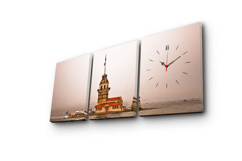 Dekorativ Canvasbilde med Klokke 3 Deler - Flerfarget - Innredning - Veggdekorasjon - Veggklokke