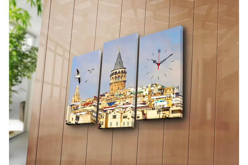 Dekorativ Canvasbilde med Klokke 3 Deler, Flerfarget