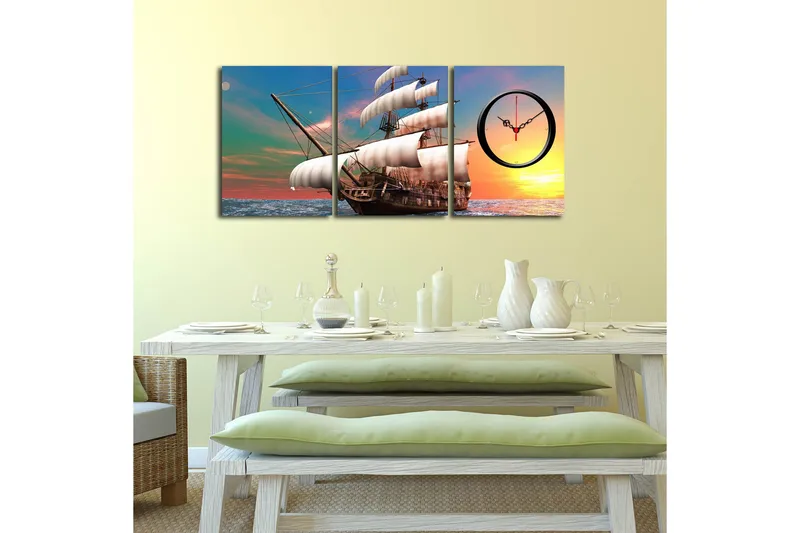 Dekorativ Canvasbilde med Klokke 3 Deler - Flerfarget - Innredning - Veggdekorasjon - Veggklokke