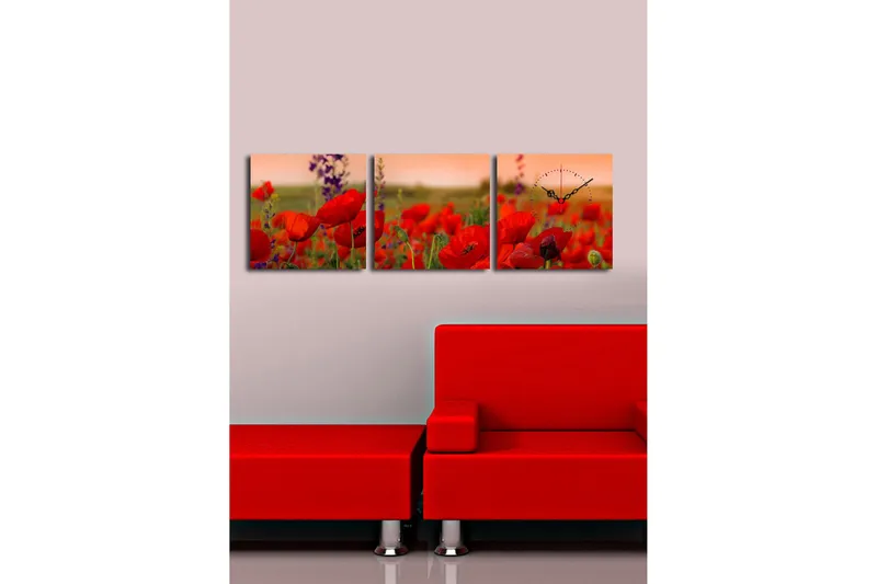 Dekorativ Canvasbilde med Klokke 3 Deler - Flerfarget - Innredning - Veggdekorasjon - Veggklokke