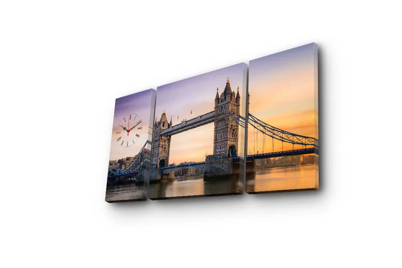 Dekorativ Canvasbilde med Klokke 3 Deler - Flerfarget - Innredning - Veggdekorasjon - Veggklokke