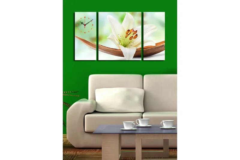 Dekorativ Canvasbilde med Klokke 3 Deler - Flerfarget - Innredning - Veggdekorasjon - Veggklokke