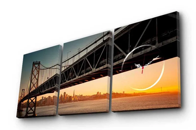 Dekorativ Canvasbilde med Klokke 3 Deler, Flerfarget