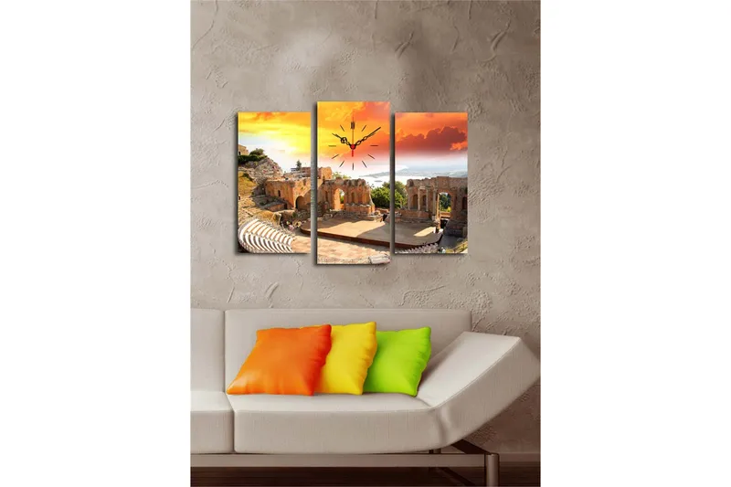 Dekorativ Canvasbilde med Klokke 3 Deler - Flerfarget - Innredning - Veggdekorasjon - Veggklokke