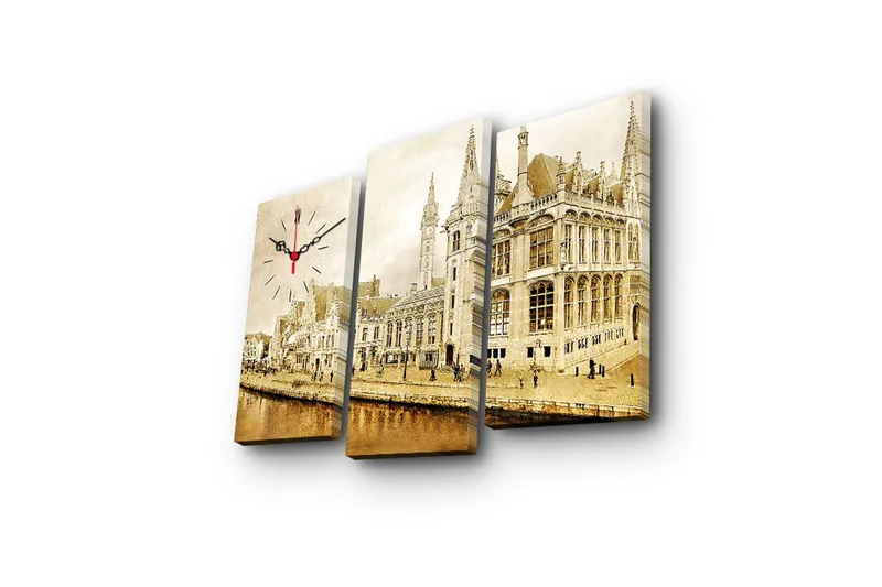 Dekorativ Canvasbilde med Klokke 3 Deler - Flerfarget - Innredning - Veggdekorasjon - Veggklokke