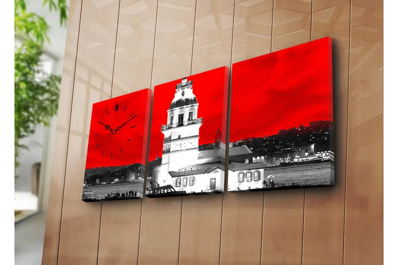 Dekorativ Canvasbilde med Klokke 3 Deler, Flerfarget