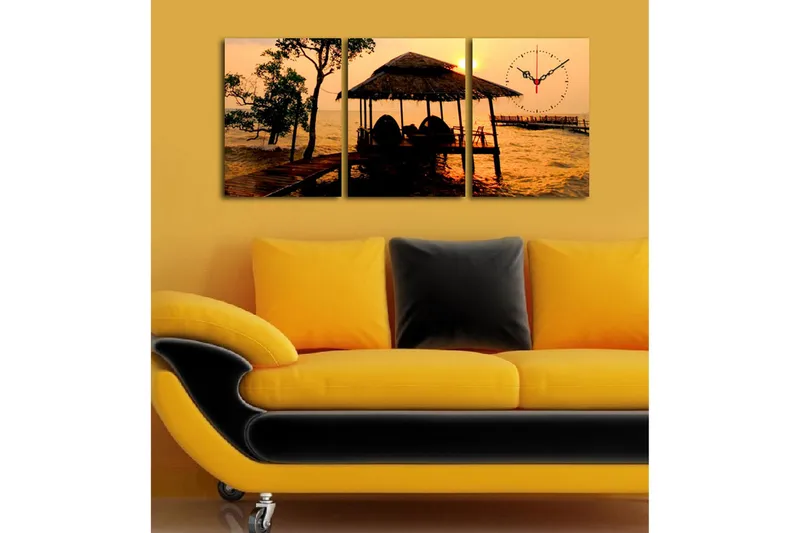 Dekorativ Canvasbilde med Klokke 3 Deler - Flerfarget - Innredning - Veggdekorasjon - Veggklokke