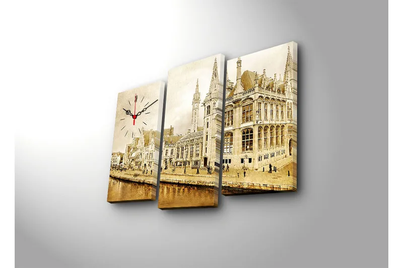 Dekorativ Canvasbilde med Klokke 3 Deler - Flerfarget - Innredning - Veggdekorasjon - Veggklokke