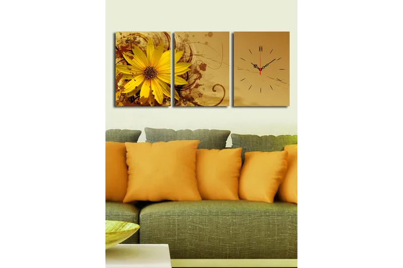 Dekorativ Canvasbilde med Klokke 3 Deler - Flerfarget - Innredning - Veggdekorasjon - Veggklokke