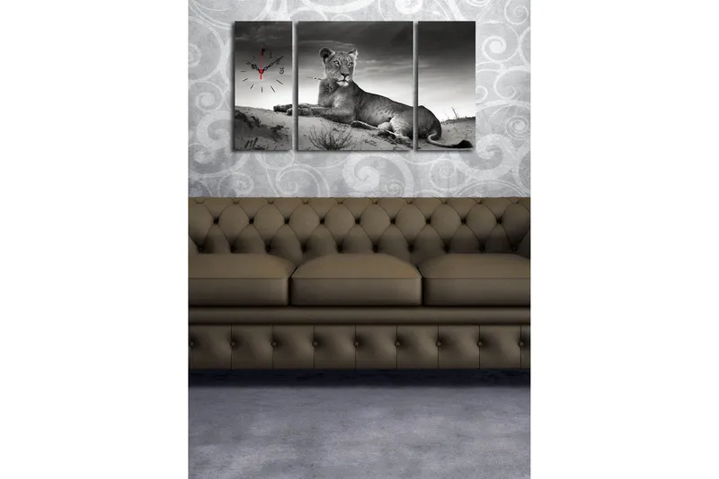 Dekorativ Canvasbilde med Klokke 3 Deler - Flerfarget - Innredning - Veggdekorasjon - Veggklokke