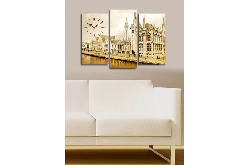 Dekorativ Canvasbilde med Klokke 3 Deler - Flerfarget - Innredning - Veggdekorasjon - Veggklokke