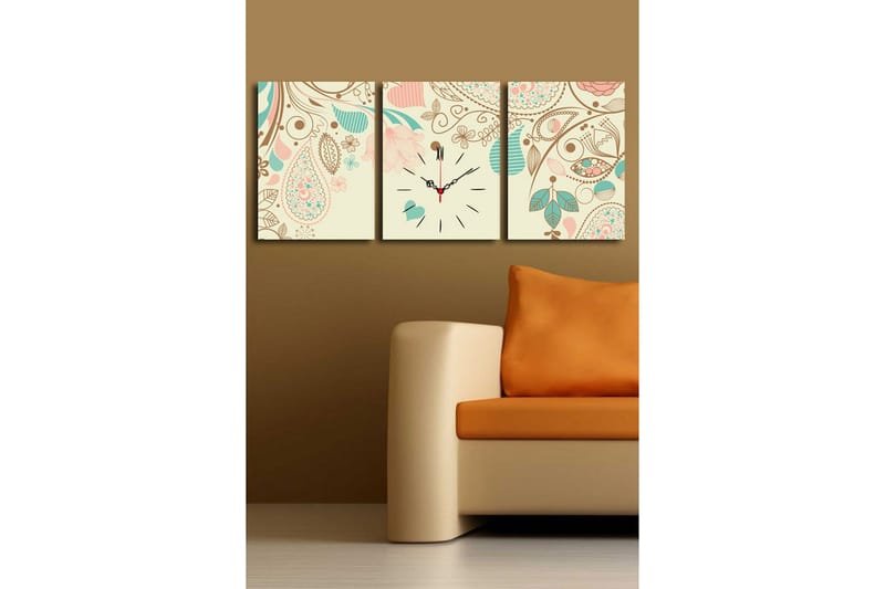 Dekorativ Canvasbilde med Klokke 3 Deler - Flerfarget - Innredning - Veggdekorasjon - Veggklokke