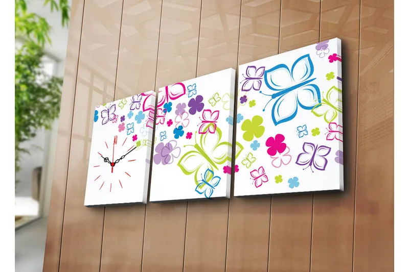 Dekorativ Canvasbilde med Klokke 3 Deler, Flerfarget