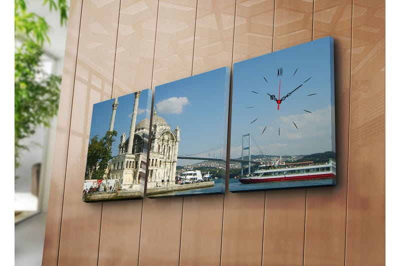 Dekorativ Canvasbilde med Klokke 3 Deler - Flerfarget - Innredning - Veggdekorasjon - Veggklokke