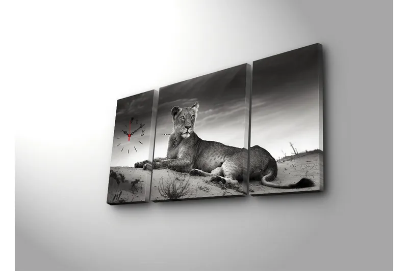 Dekorativ Canvasbilde med Klokke 3 Deler - Flerfarget - Innredning - Veggdekorasjon - Veggklokke