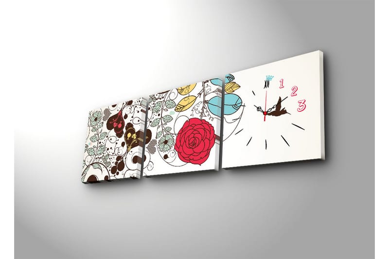 Dekorativ Canvasbilde med Klokke 3 Deler - Flerfarget - Innredning - Veggdekorasjon - Veggklokke