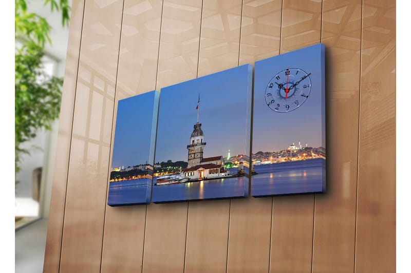 Dekorativ Canvasbilde med Klokke 3 Deler - Flerfarget - Innredning - Veggdekorasjon - Veggklokke
