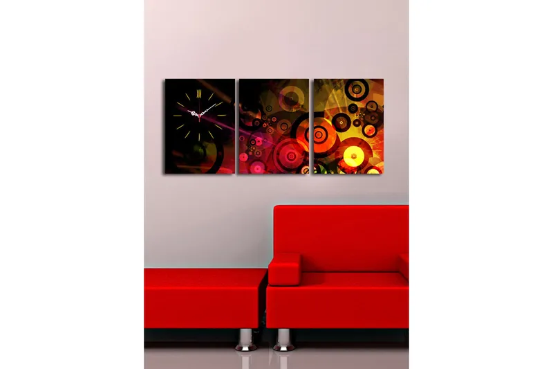 Dekorativ Canvasbilde med Klokke 3 Deler - Flerfarget - Innredning - Veggdekorasjon - Veggklokke