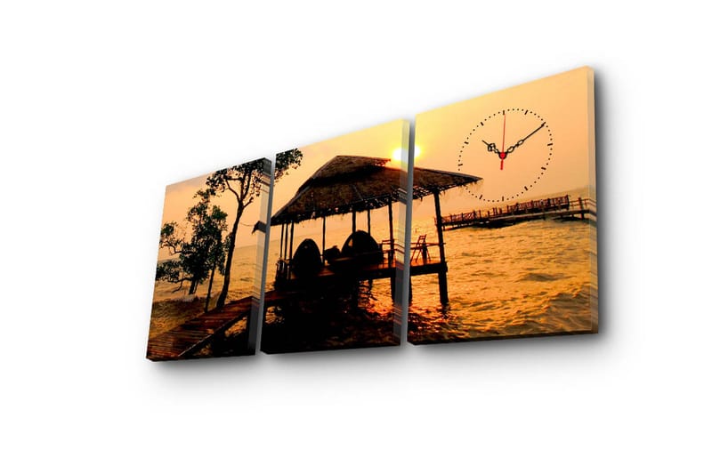 Dekorativ Canvasbilde med Klokke 3 Deler - Flerfarget - Innredning - Veggdekorasjon - Veggklokke