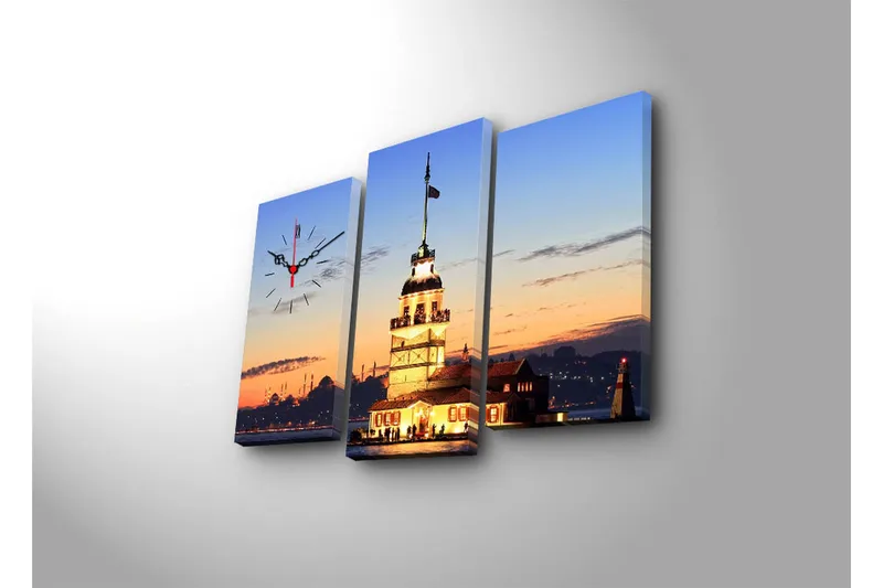 Dekorativ Canvasbilde med Klokke 3 Deler - Flerfarget - Innredning - Veggdekorasjon - Veggklokke