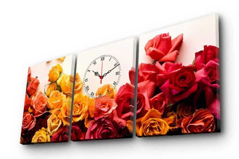 Dekorativ Canvasbilde med Klokke 3 Deler - Flerfarget - Innredning - Veggdekorasjon - Veggklokke