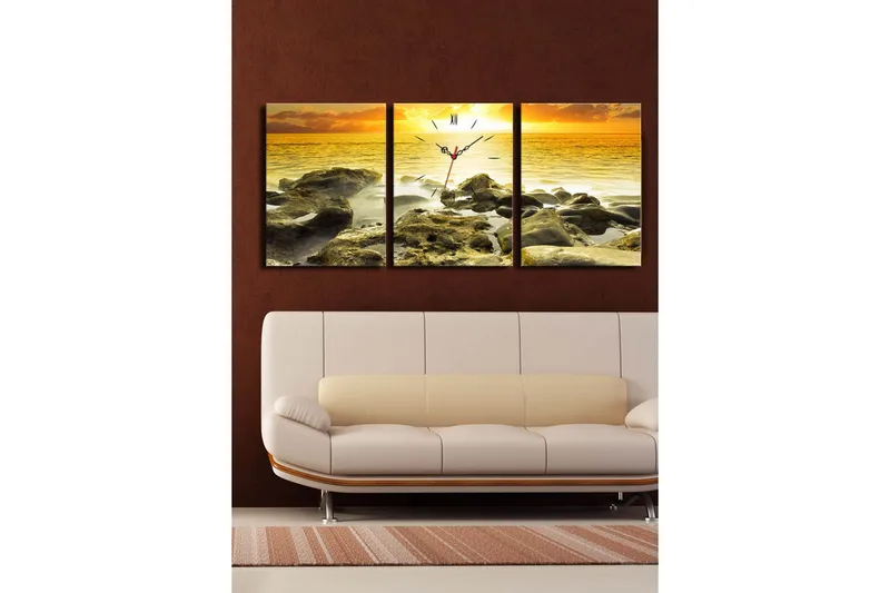 Dekorativ Canvasbilde med Klokke 3 Deler - Flerfarget - Innredning - Veggdekorasjon - Veggklokke