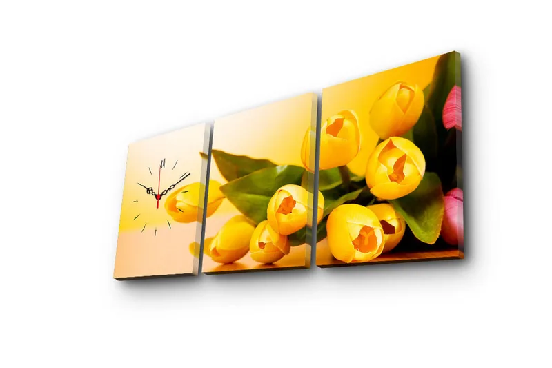 Dekorativ Canvasbilde med Klokke 3 Deler - Flerfarget - Innredning - Veggdekorasjon - Veggklokke