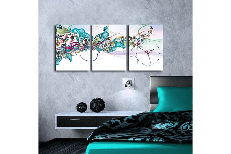 Dekorativ Canvasbilde med Klokke 3 Deler - Flerfarget - Innredning - Veggdekorasjon - Veggklokke