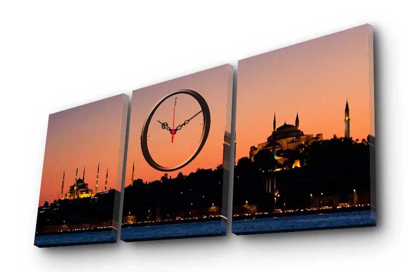 Dekorativ Canvasbilde med Klokke 3 Deler, Flerfarget