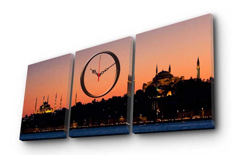 Dekorativ Canvasbilde med Klokke 3 Deler - Flerfarget - Innredning - Veggdekorasjon - Veggklokke