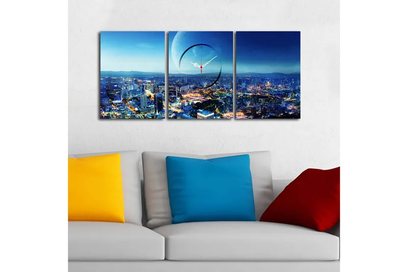 Dekorativ Canvasbilde med Klokke 3 Deler - Flerfarget - Innredning - Veggdekorasjon - Veggklokke