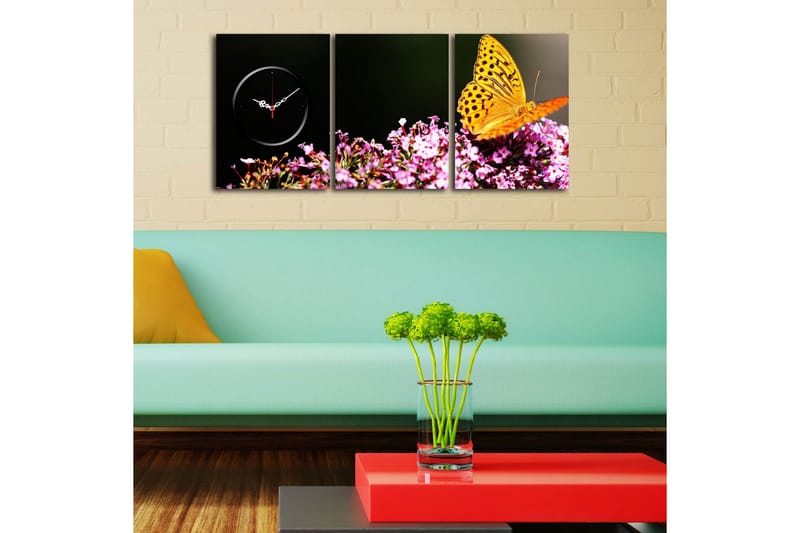 Dekorativ Canvasbilde med Klokke 3 Deler - Flerfarget - Innredning - Veggdekorasjon - Veggklokke