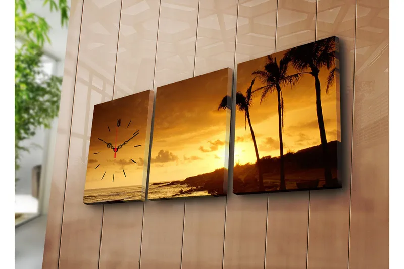 Dekorativ Canvasbilde med Klokke 3 Deler, Flerfarget