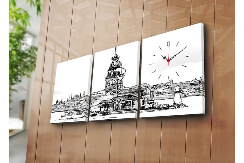 Dekorativ Canvasbilde med Klokke 3 Deler, Flerfarget