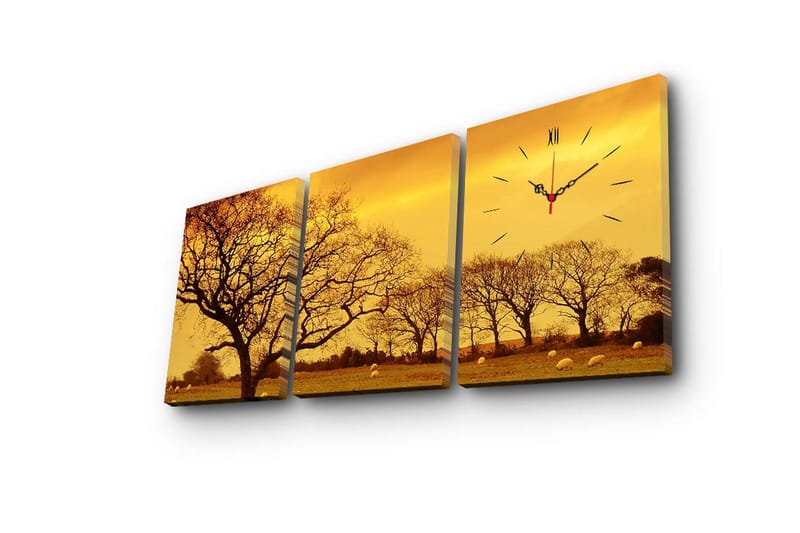 Dekorativ Canvasbilde med Klokke 3 Deler - Flerfarget - Veggklokke