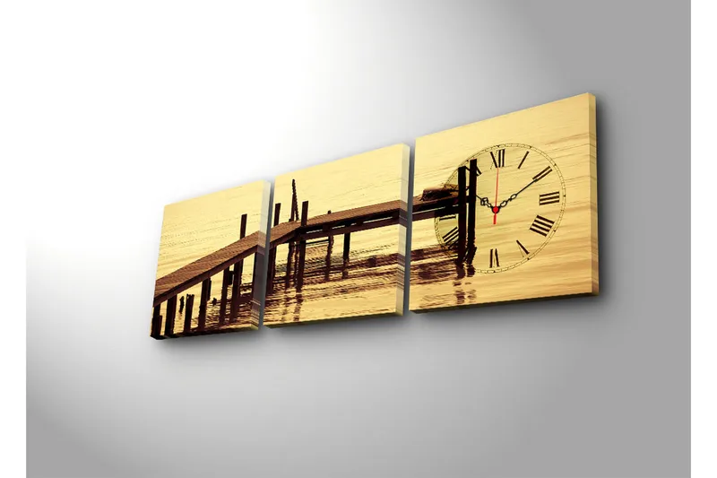 Dekorativ Canvasbilde med Klokke 3 Deler - Flerfarget - Innredning - Veggdekorasjon - Veggklokke