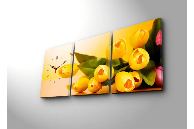 Dekorativ Canvasbilde med Klokke 3 Deler - Flerfarget - Innredning - Veggdekorasjon - Veggklokke