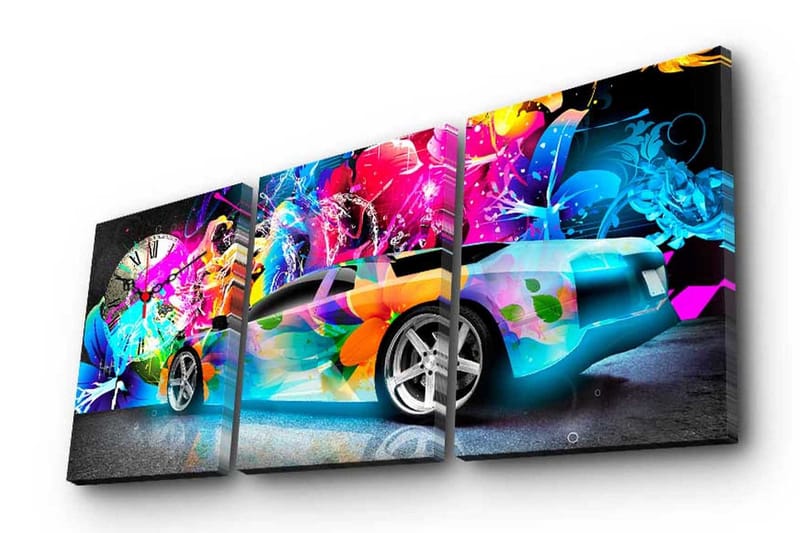 Dekorativ Canvasbilde med Klokke 3 Deler - Flerfarget - Innredning - Veggdekorasjon - Veggklokke