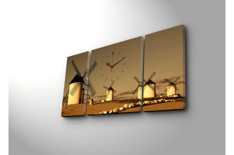 Dekorativ Canvasbilde med Klokke 3 Deler - Flerfarget - Innredning - Veggdekorasjon - Veggklokke