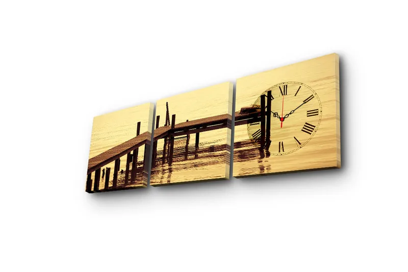 Dekorativ Canvasbilde med Klokke 3 Deler - Flerfarget - Innredning - Veggdekorasjon - Veggklokke