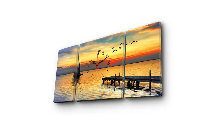 Dekorativ Canvasbilde med Klokke 3 Deler - Flerfarget - Innredning - Veggdekorasjon - Veggklokke